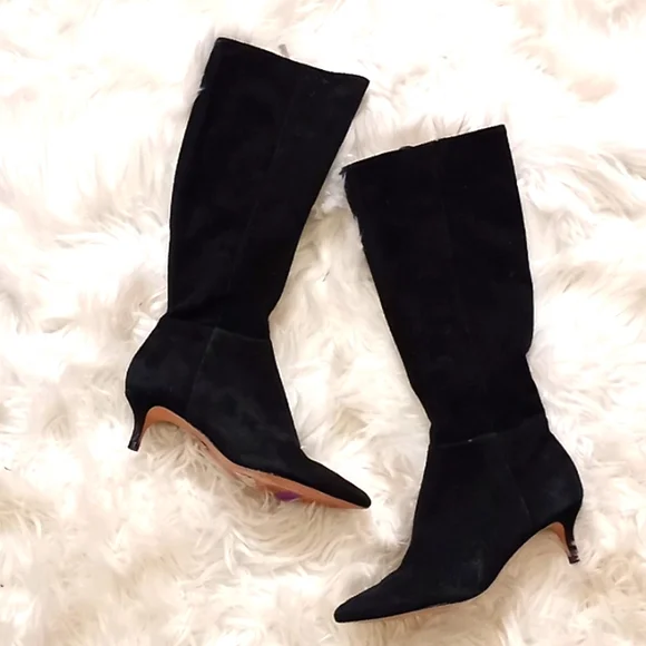 Schultz sz 5 black kitten heel suede/ leather knee boot.
